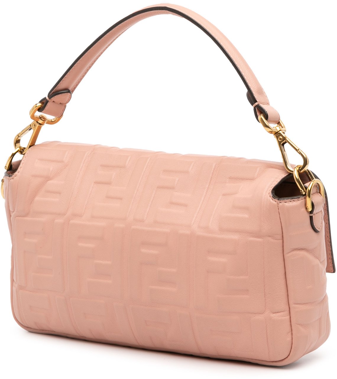 Fendi Zucca Embossed Leather Baguette Satchel Roze