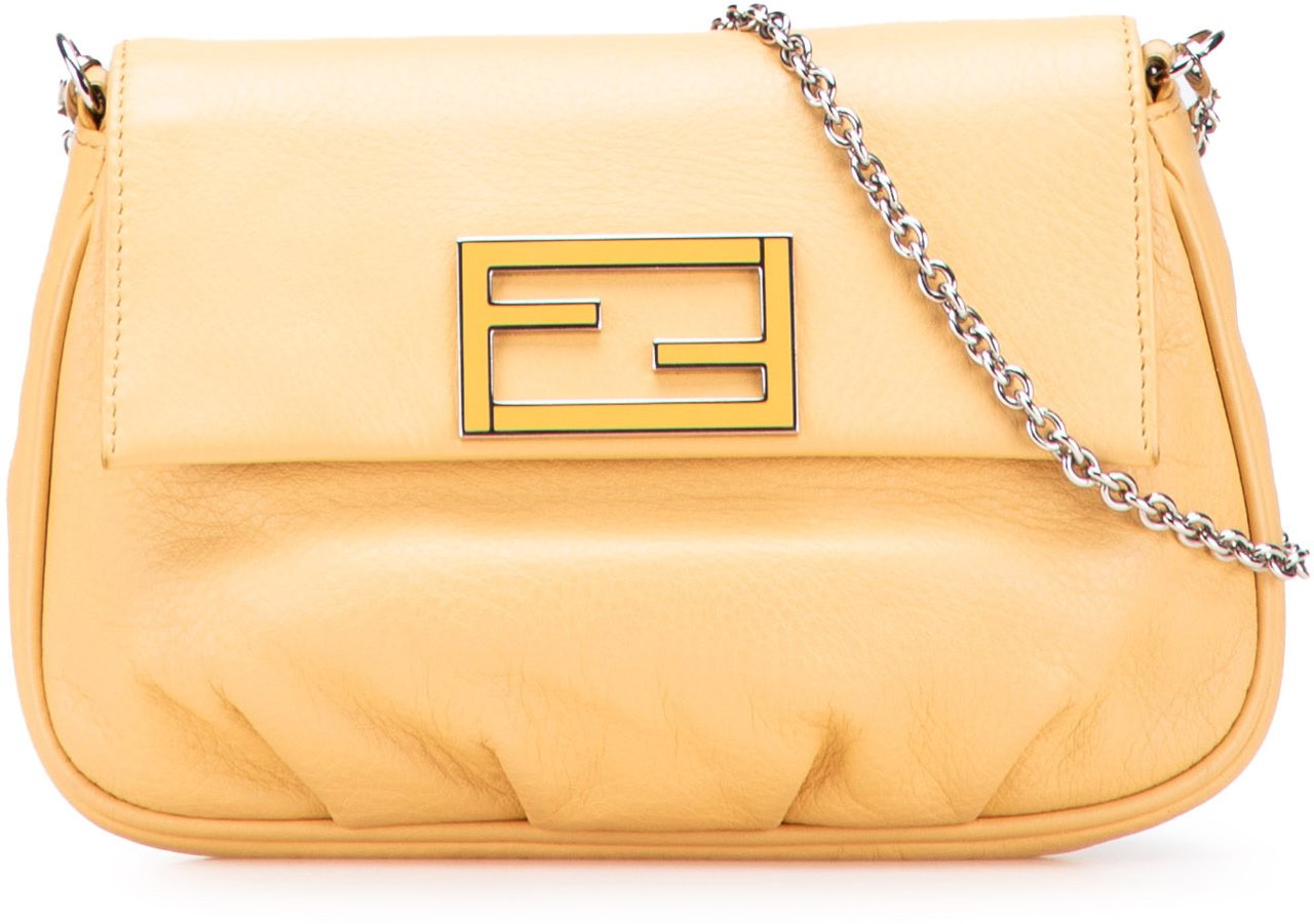 Fendi Leather Fendista Pochette Crossbody Geel