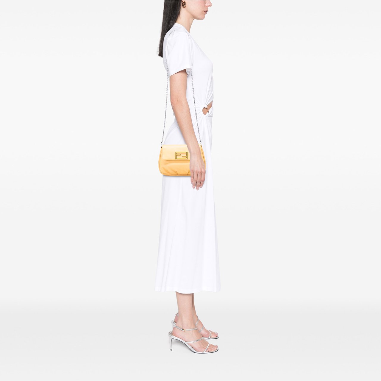 Fendi Leather Fendista Pochette Crossbody Geel