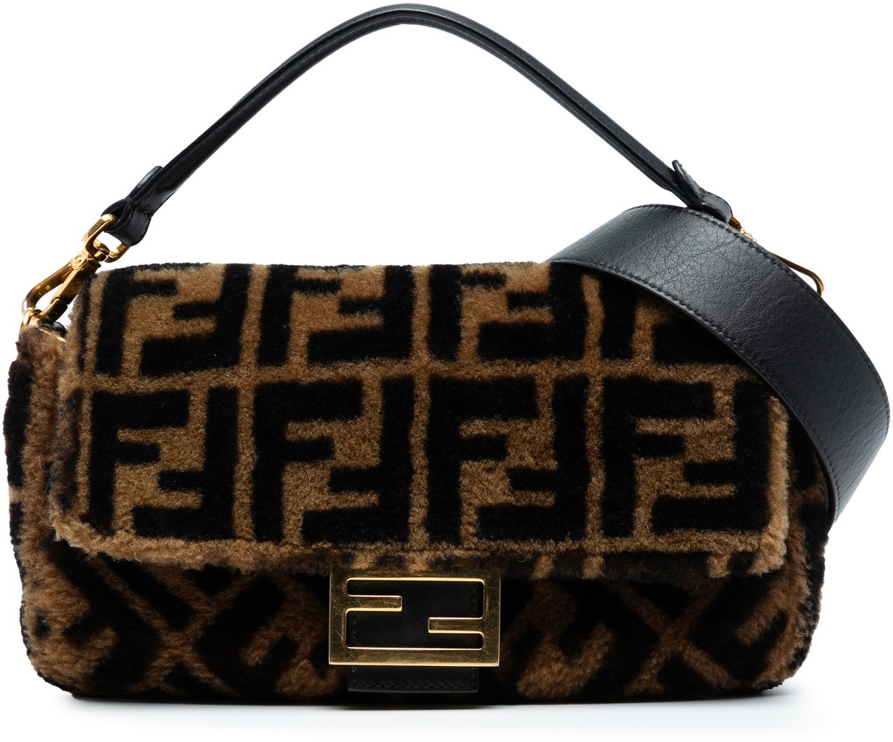 Fendi Medium Zucca Shearling Baguette Satchel Bruin