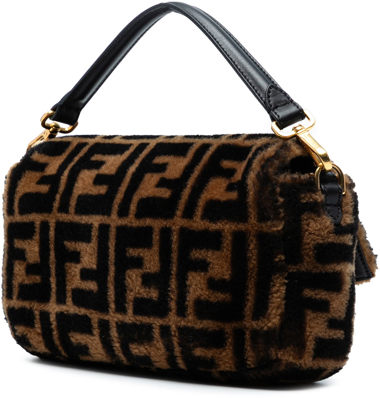 Fendi Medium Zucca Shearling Baguette Satchel Bruin