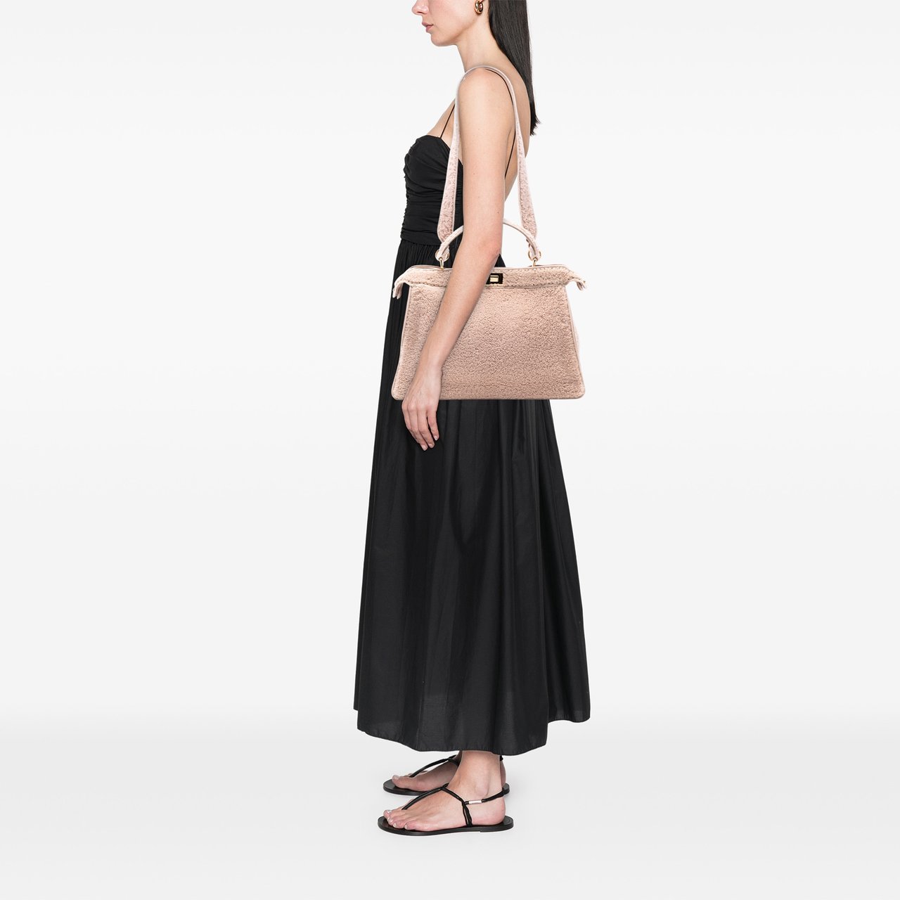 Fendi Large Shearling Peekaboo ISeeU Satchel Roze