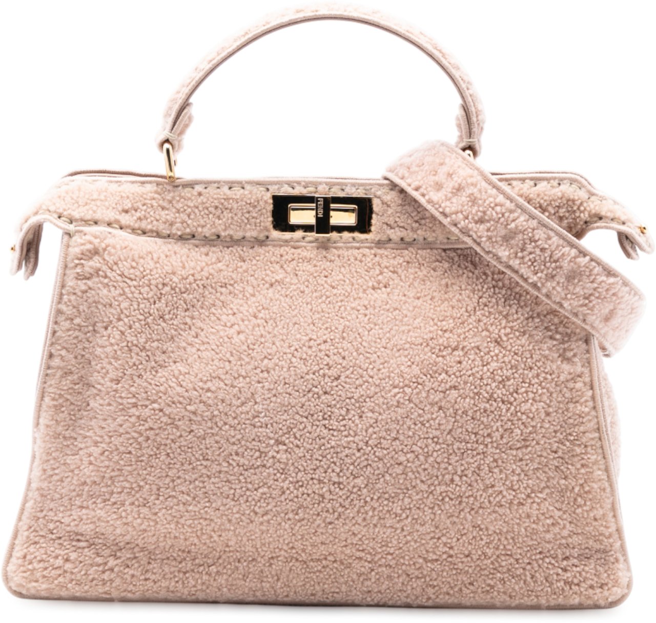 Fendi Large Shearling Peekaboo ISeeU Satchel Roze