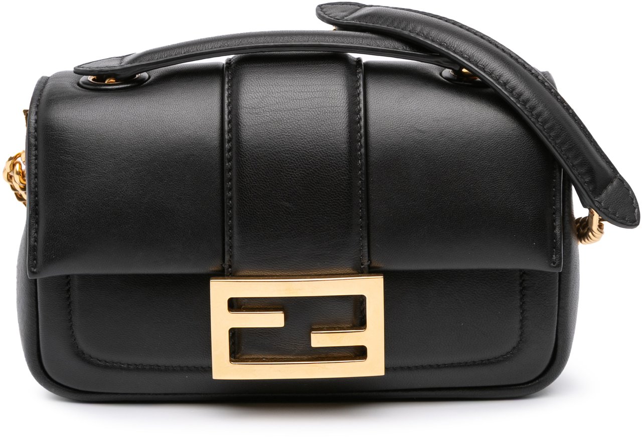 Fendi Mini Nappa Apolo Chain Baguette Shoulder Bag Zwart