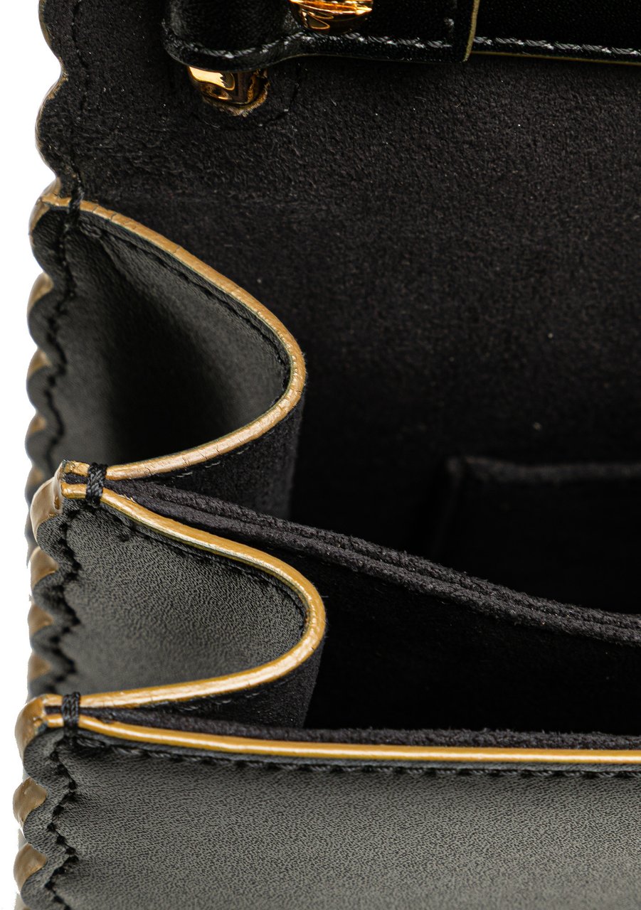Fendi Small Scalloped Leather Kan I Crossbody Zwart