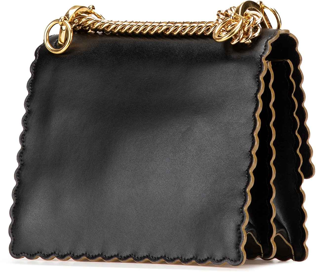 Fendi Small Scalloped Leather Kan I Crossbody Zwart