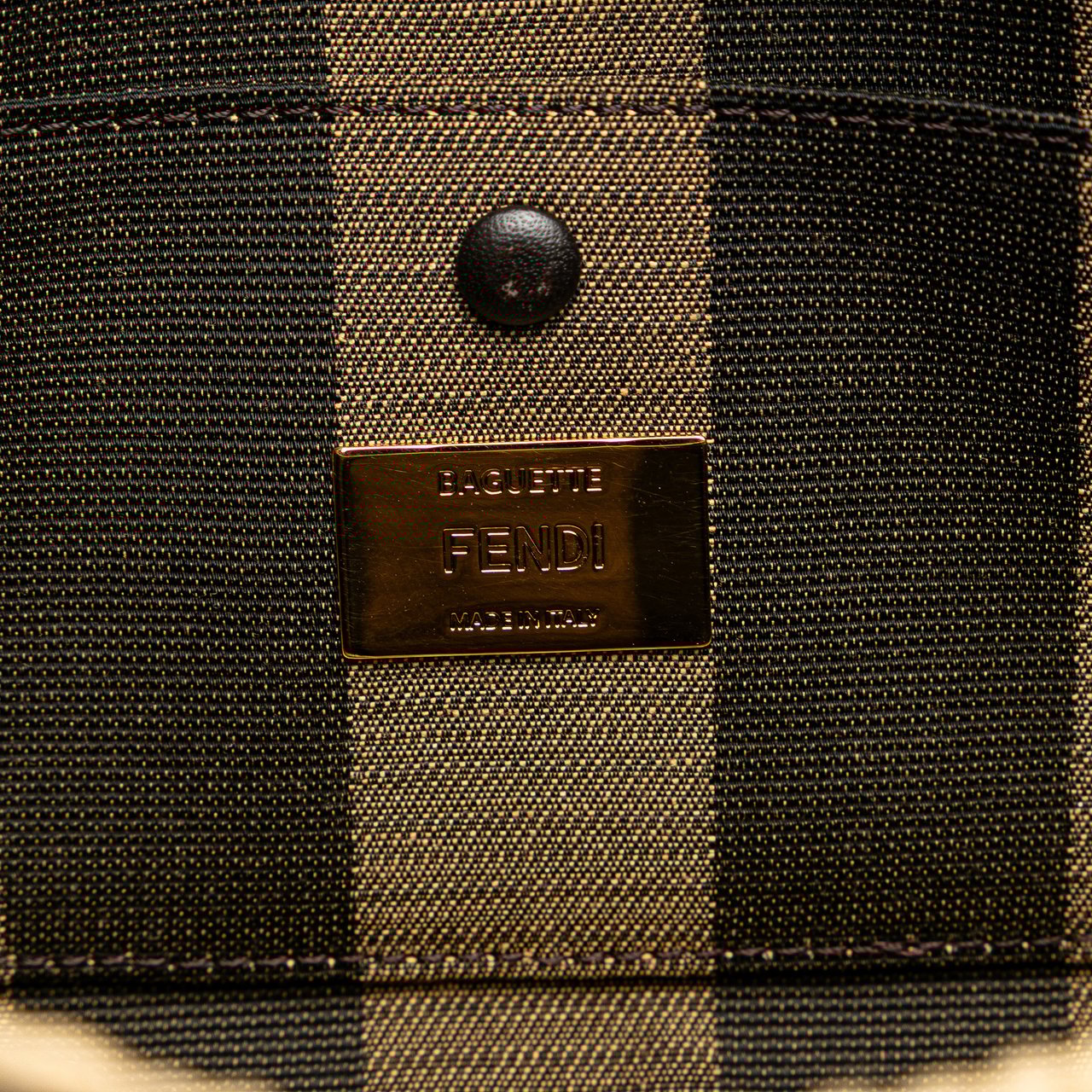 Fendi Pequin Gingham Canvas And Raffia Baguette Satchel Bruin