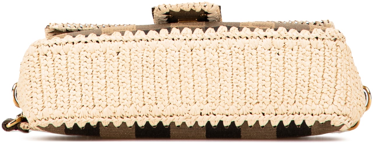 Fendi Pequin Gingham Canvas And Raffia Baguette Satchel Bruin