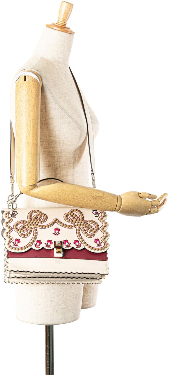 Fendi Medium Vitello Liberty Lucido Flowers and Bows Scalloped Studded Kan I Satchel Bruin