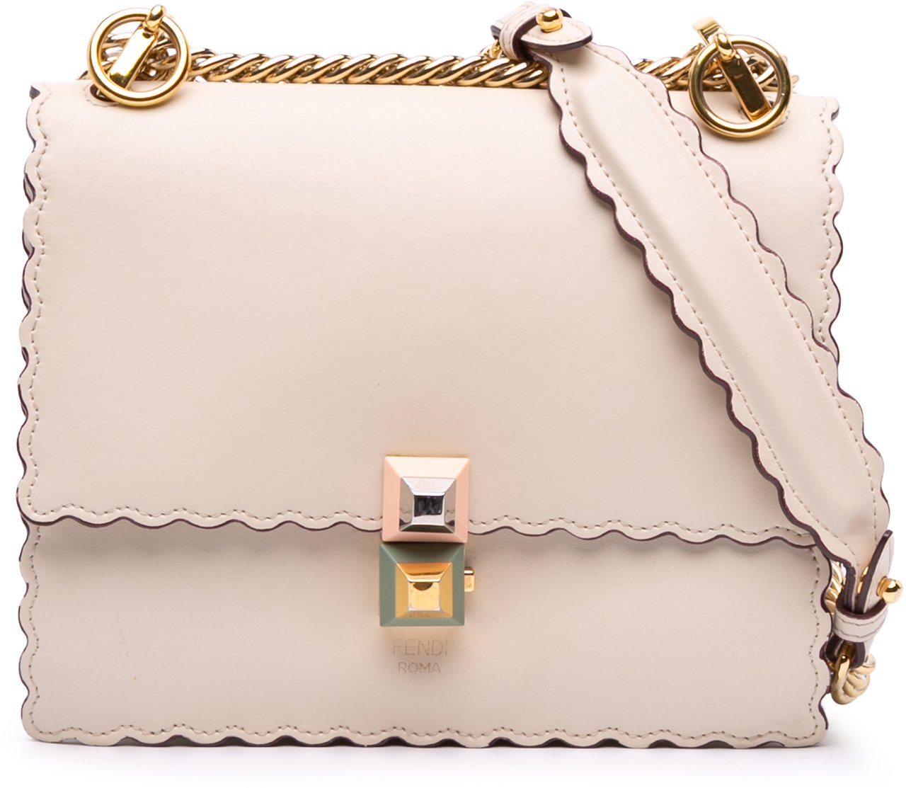 Fendi Small Scalloped Leather Kan I Crossbody Roze