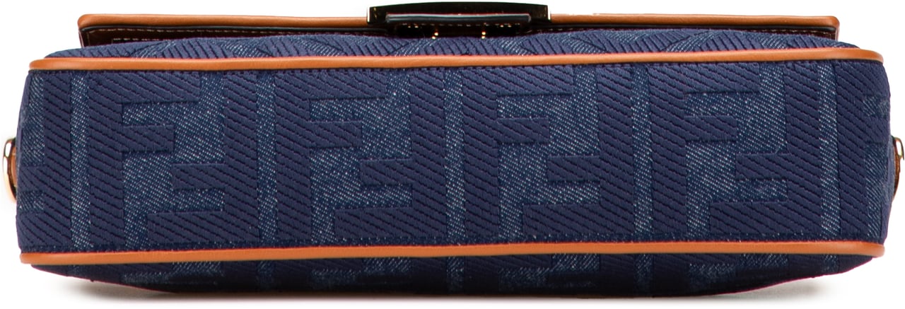Fendi Zucca Embroidered Denim Baguette Satchel Blauw