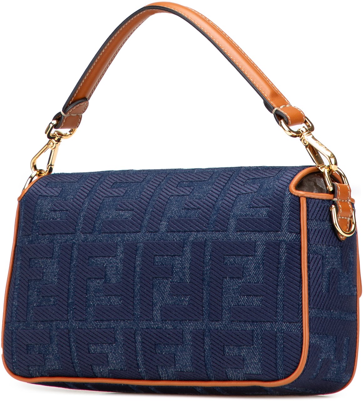 Fendi Zucca Embroidered Denim Baguette Satchel Blauw