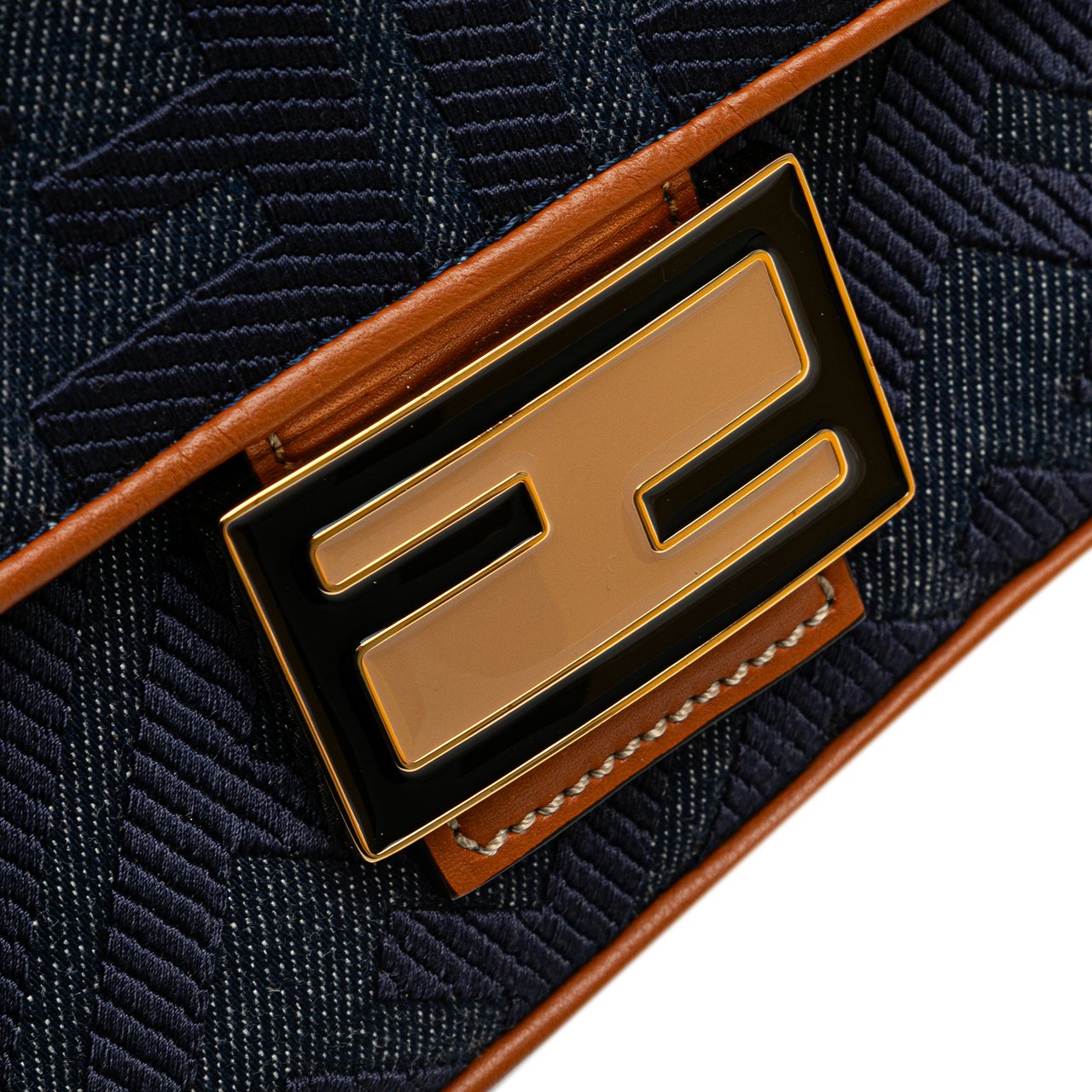 Fendi Zucca Embroidered Denim Baguette Satchel Blauw