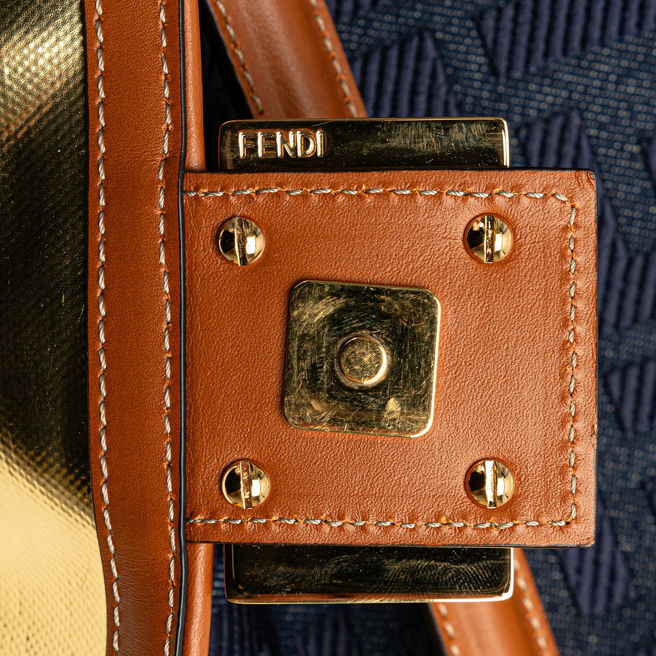 Fendi Zucca Embroidered Denim Baguette Satchel Blauw