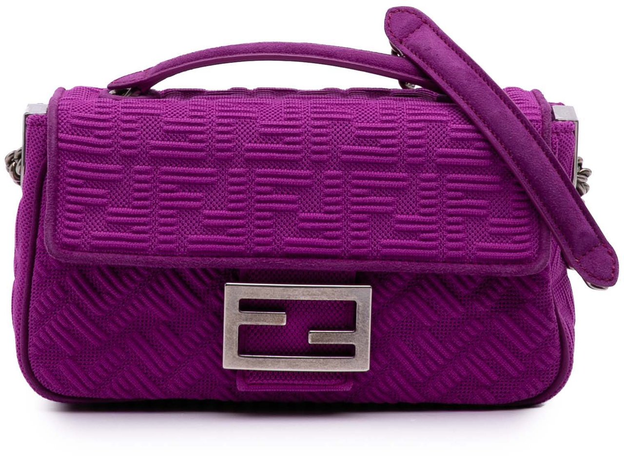 Fendi Zucca Embossed Technical Fabric Chain Midi Baguette Paars