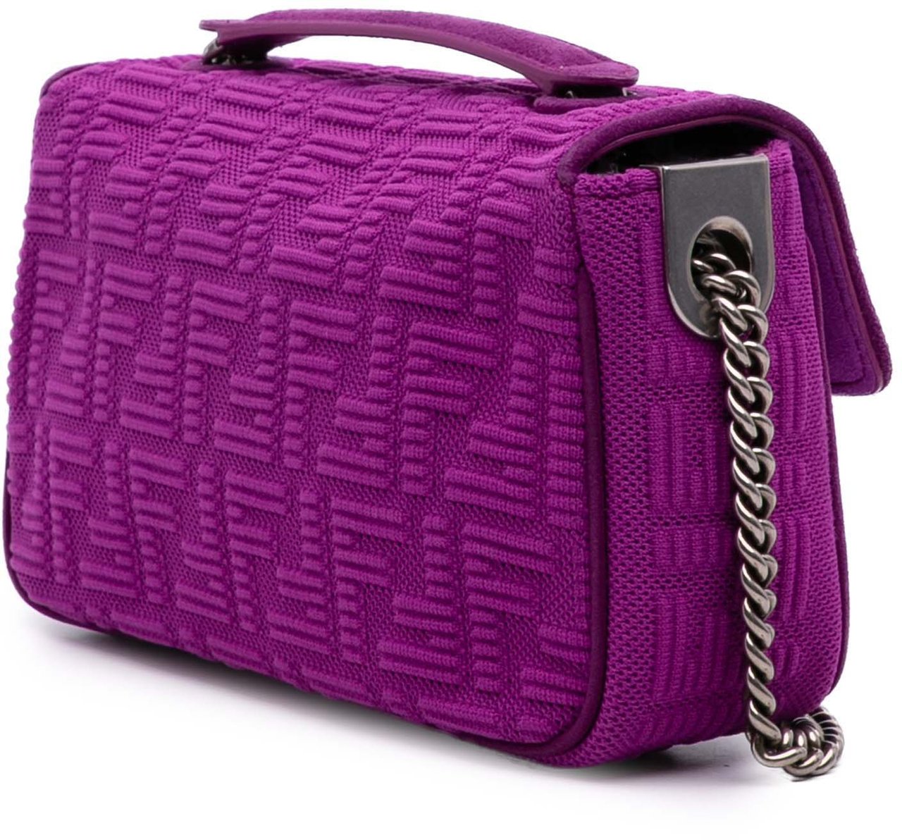Fendi Zucca Embossed Technical Fabric Chain Midi Baguette Paars