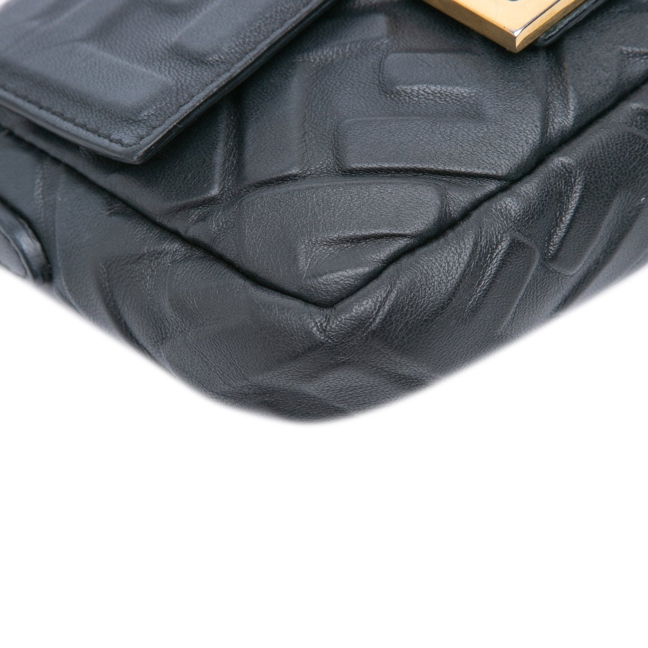Fendi Mini Zucca Embossed Leather Baguette Satchel Zwart