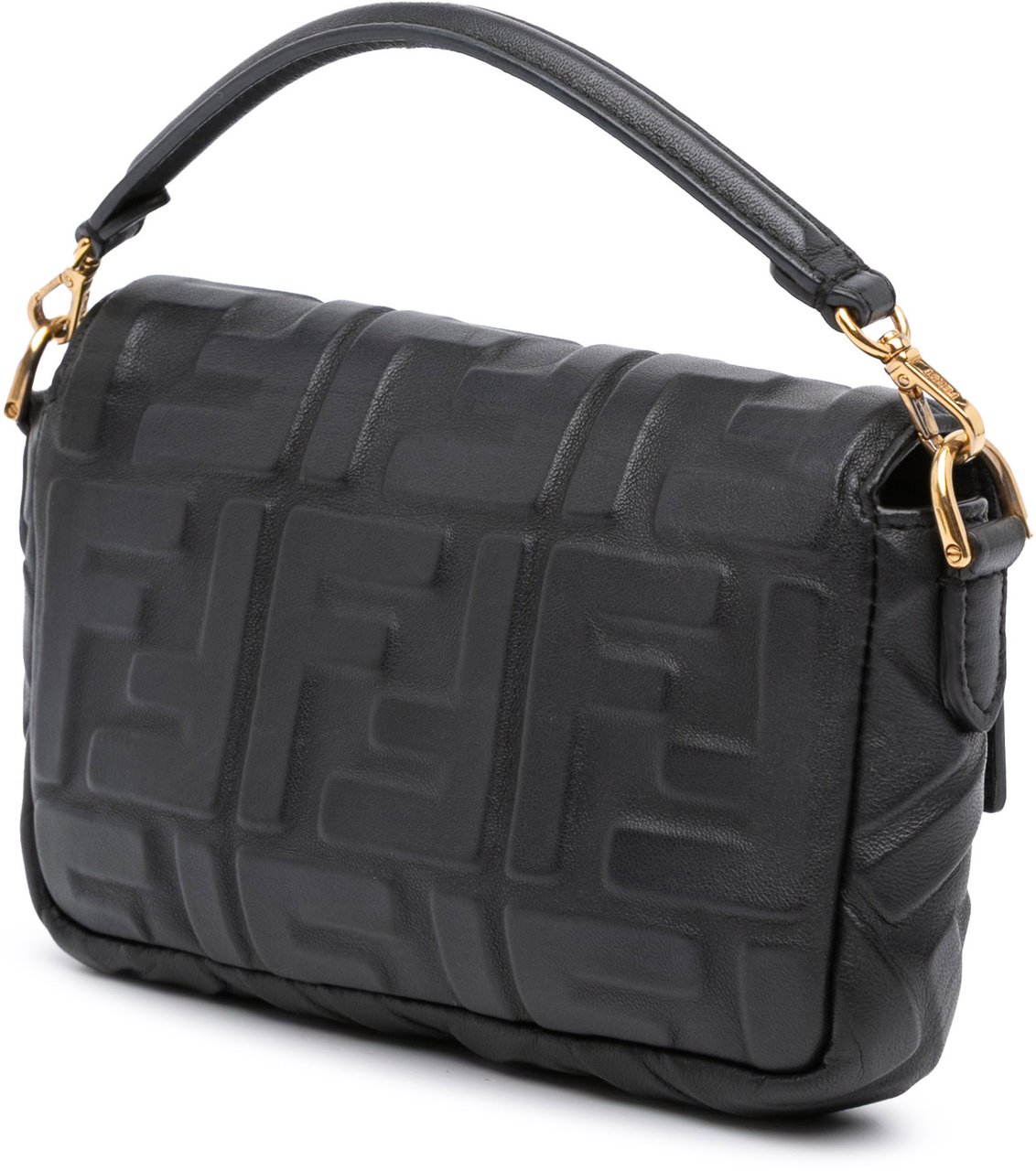 Fendi Mini Zucca Embossed Leather Baguette Satchel Zwart