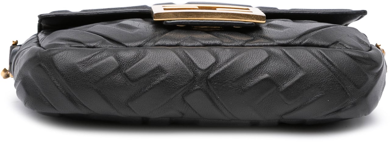 Fendi Mini Zucca Embossed Leather Baguette Satchel Zwart