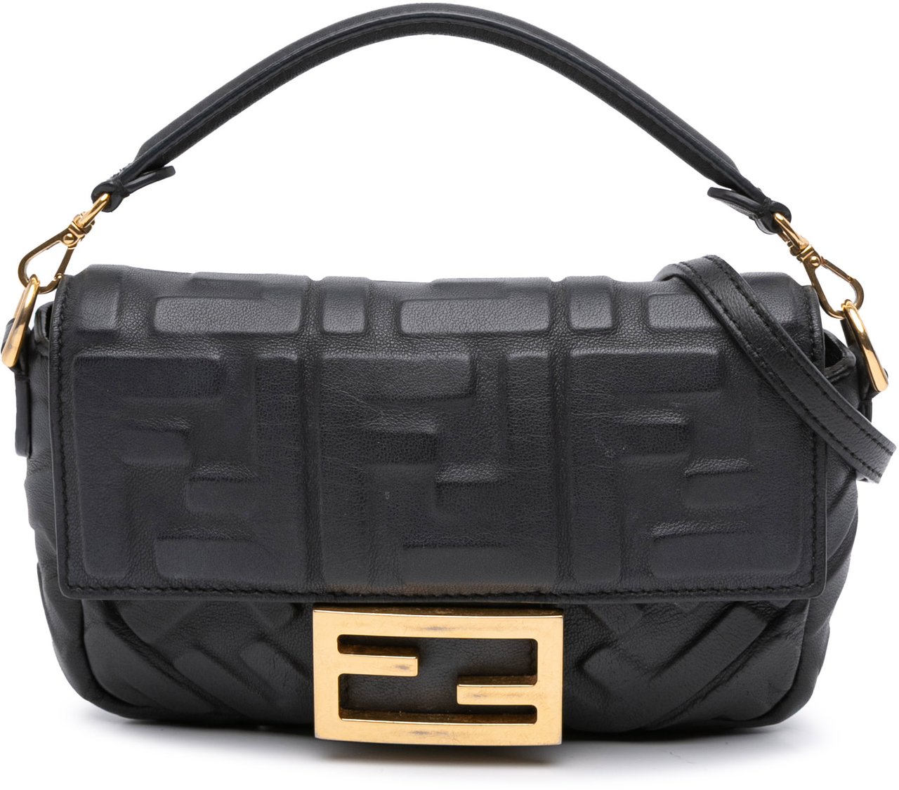 Fendi Mini Zucca Embossed Leather Baguette Satchel Zwart