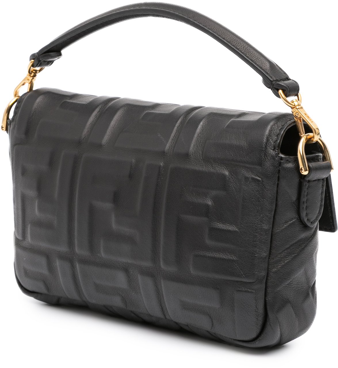 Fendi Mini Zucca Embossed Leather Baguette Satchel Zwart