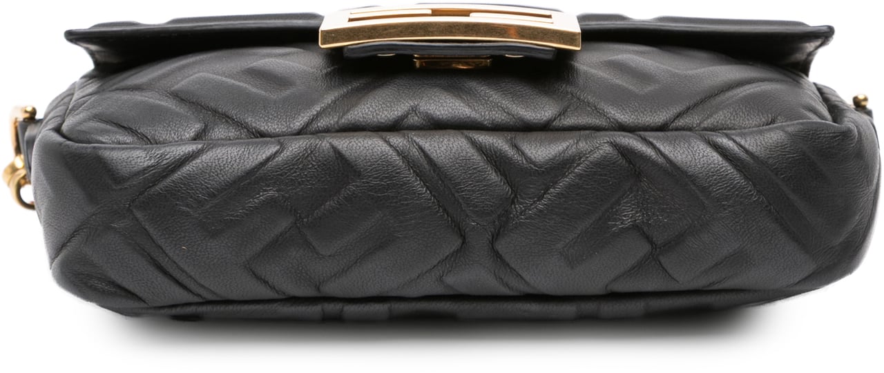 Fendi Mini Zucca Embossed Leather Baguette Satchel Zwart
