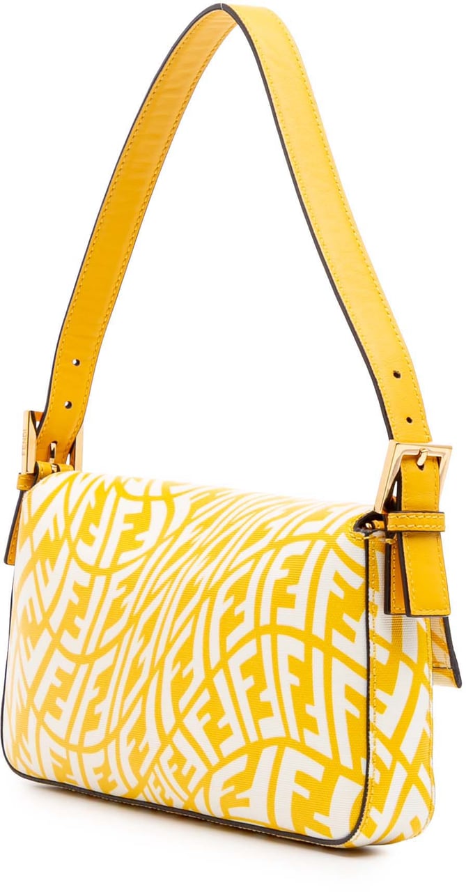 Fendi Sarah Coleman Zucca Coated Canvas 1997 Vertigo Baguette Geel