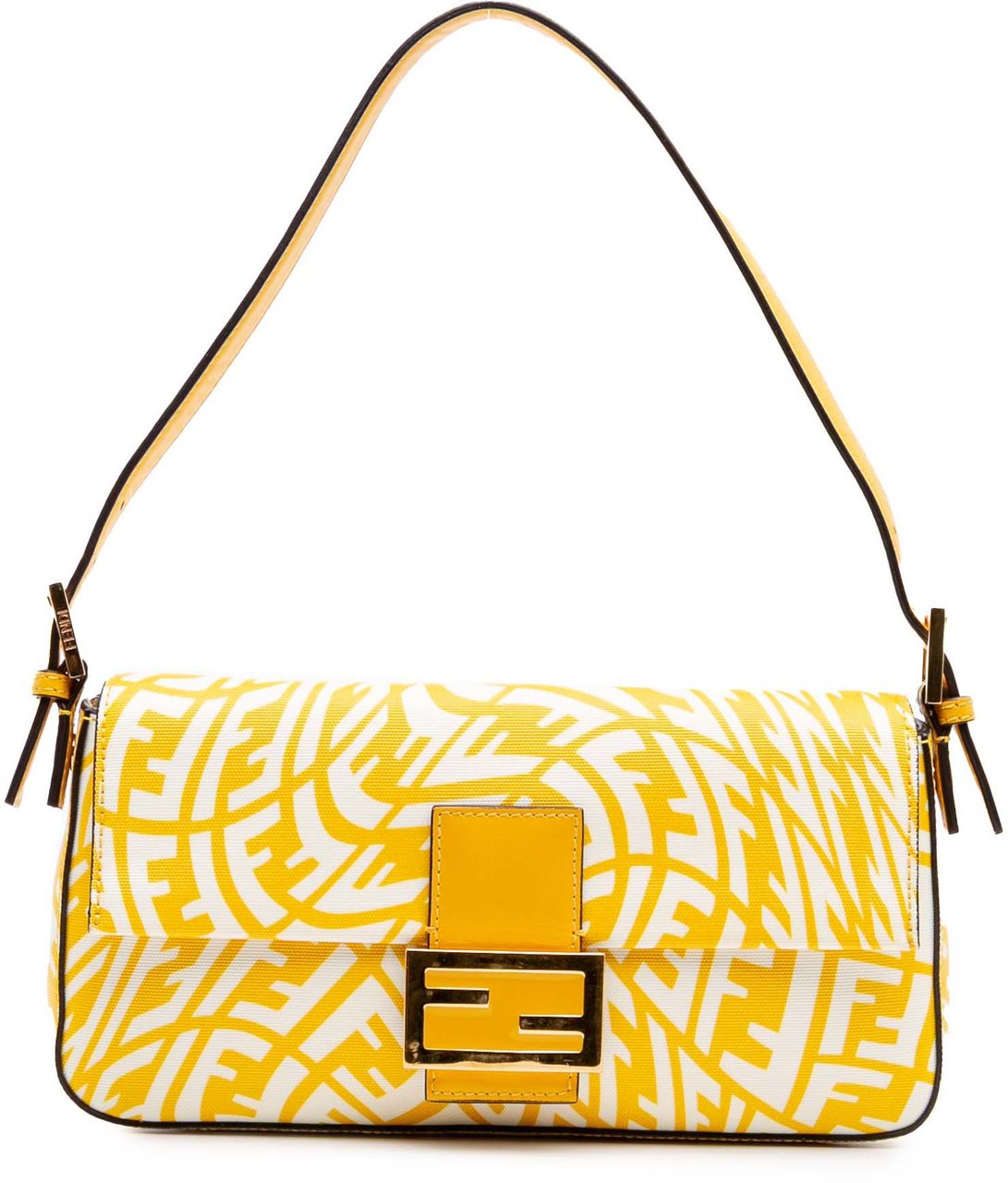 Fendi Sarah Coleman Zucca Coated Canvas 1997 Vertigo Baguette Geel