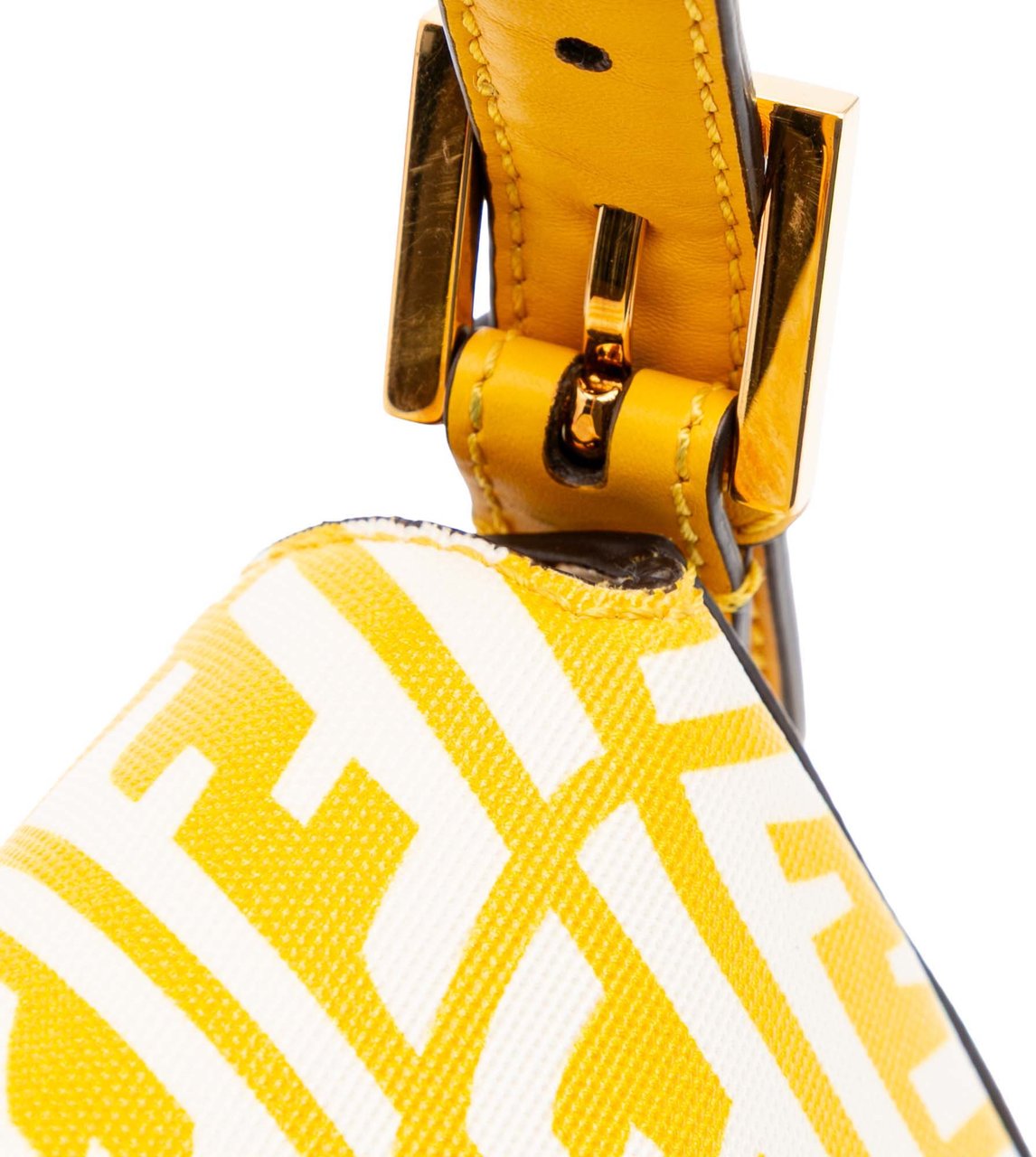 Fendi Sarah Coleman Zucca Coated Canvas 1997 Vertigo Baguette Geel