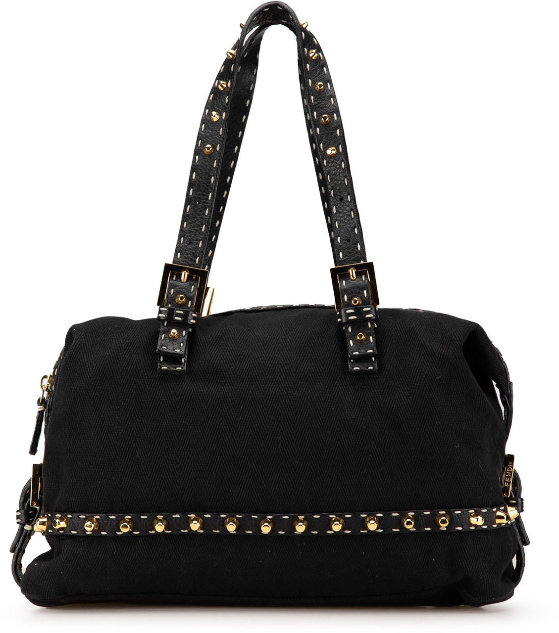 Fendi Selleria Studded Canvas Shoulder Bag Zwart