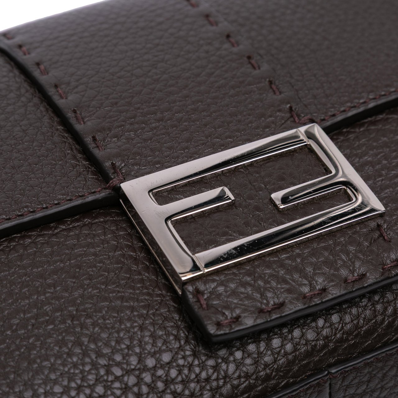 Fendi Leather Selleria Convertible Baguette Satchel Bruin