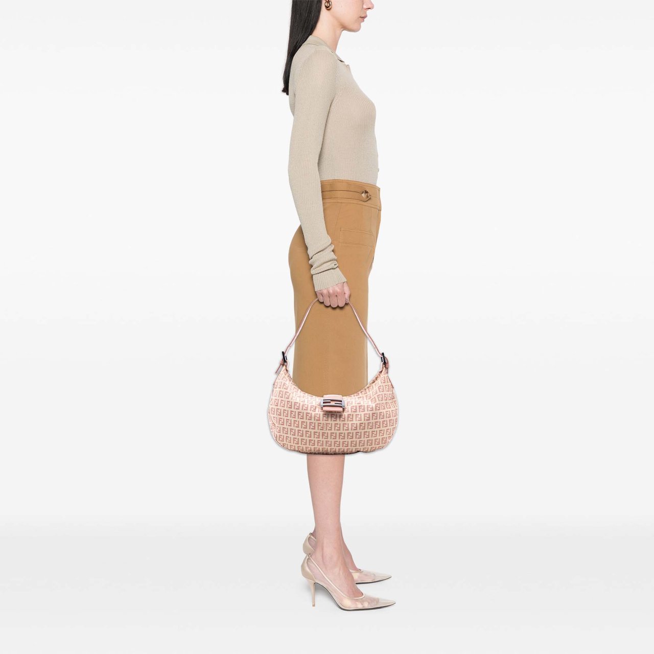 Fendi Zucchino Canvas Shoulder Bag Bruin