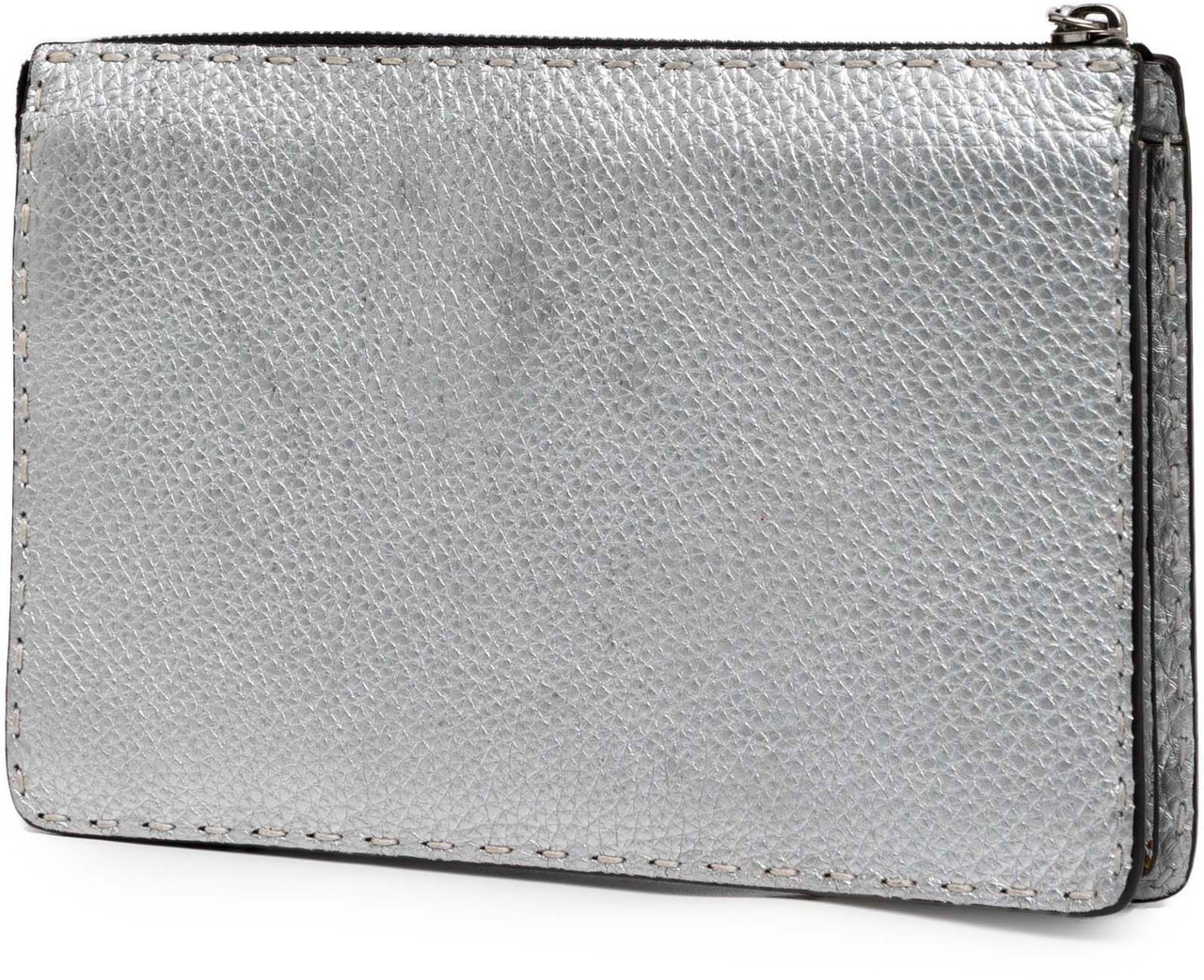 Fendi Metallic Leather Selleria Clutch Zilver