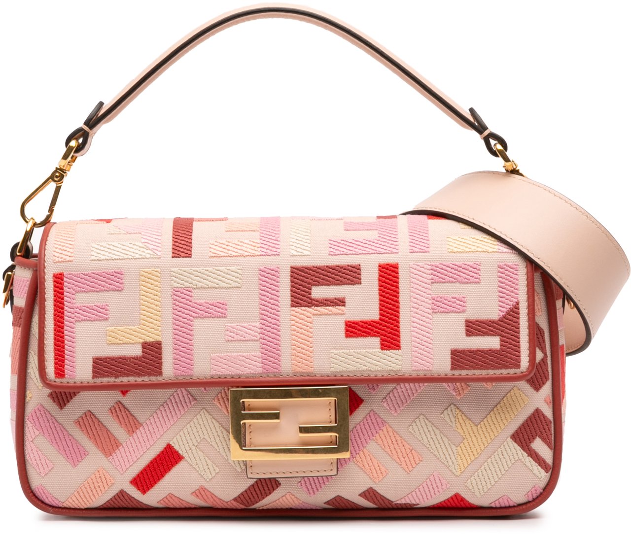 Fendi Zucca Embroidered Canvas Baguette Satchel Roze