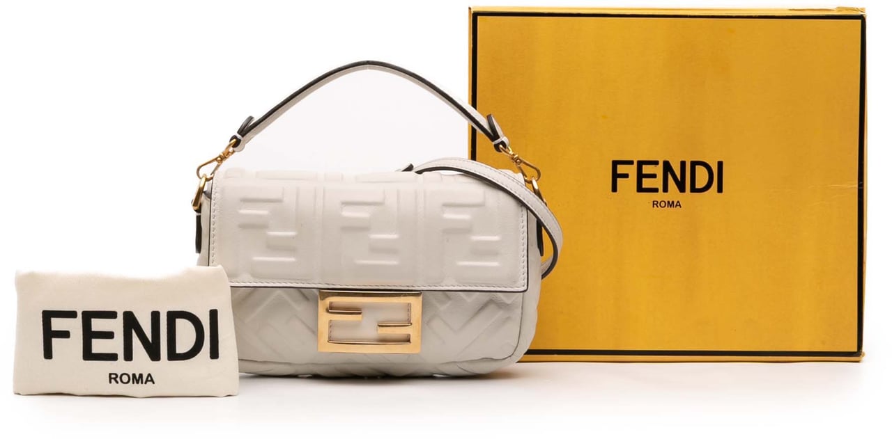 Fendi Mini Zucca Embossed Leather Baguette Satchel Wit