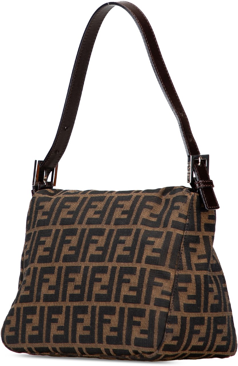 Fendi Zucca Canvas Double Flap Shoulder Bag Bruin