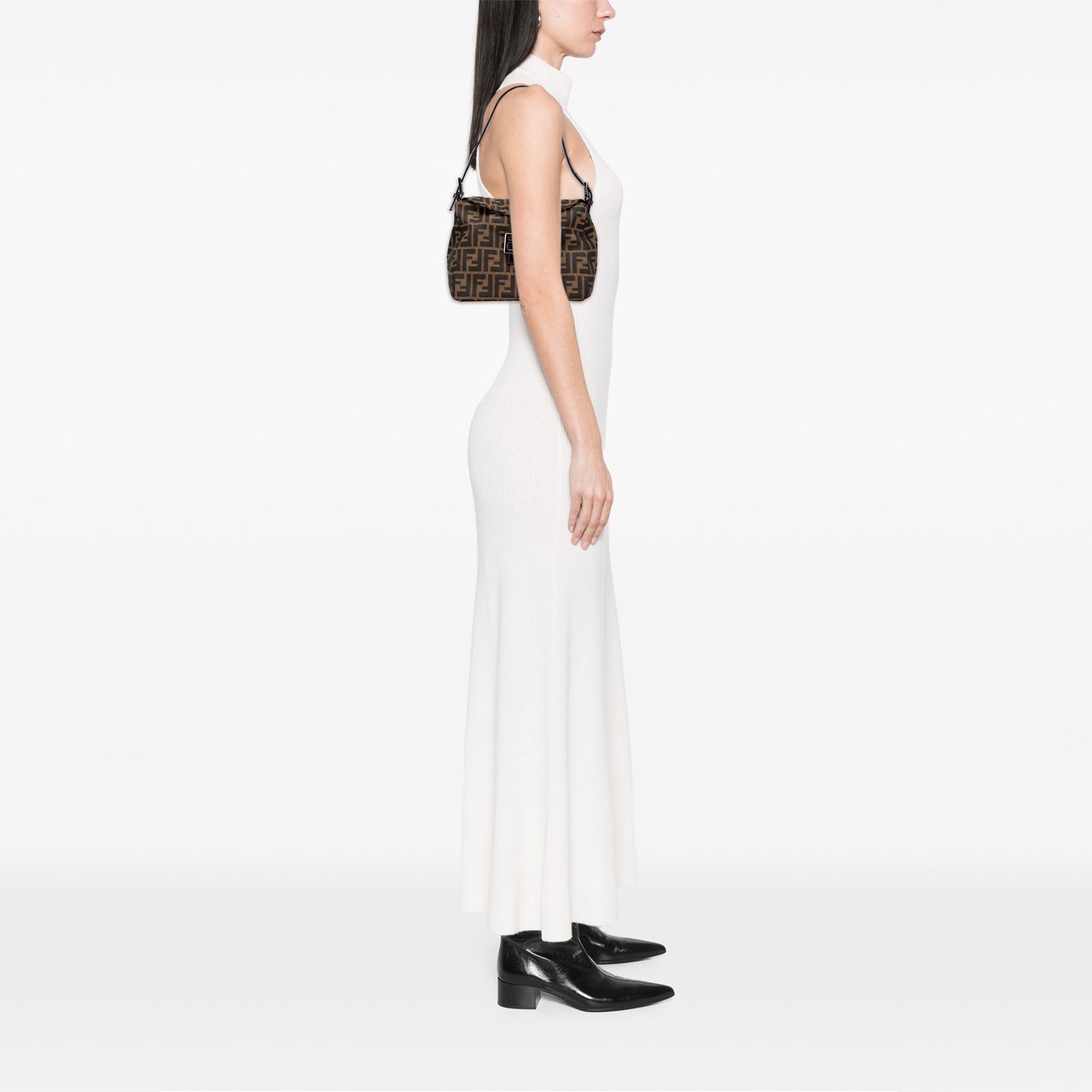 Fendi Zucca Canvas Double Flap Shoulder Bag Bruin
