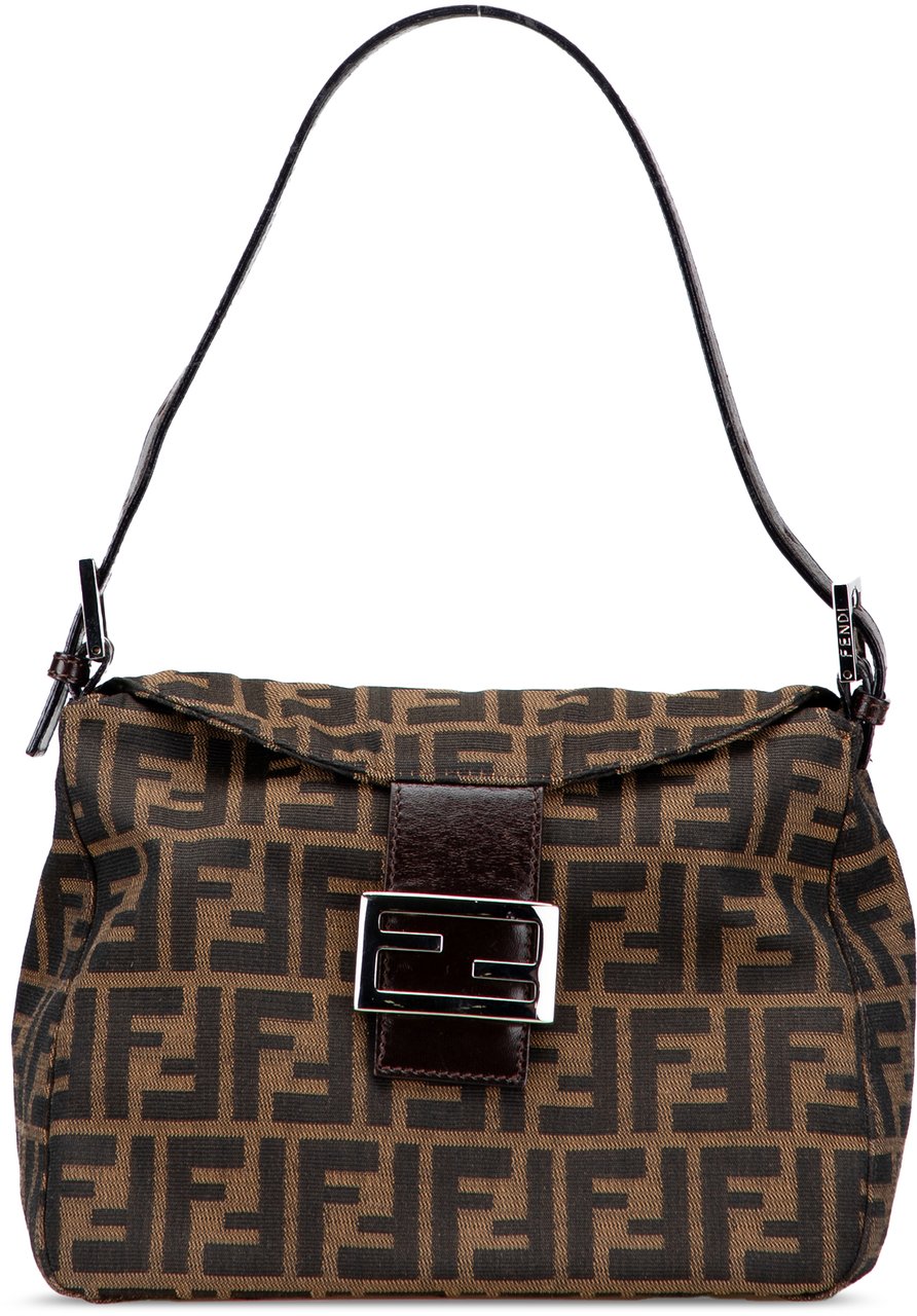 Fendi Zucca Canvas Double Flap Shoulder Bag Bruin