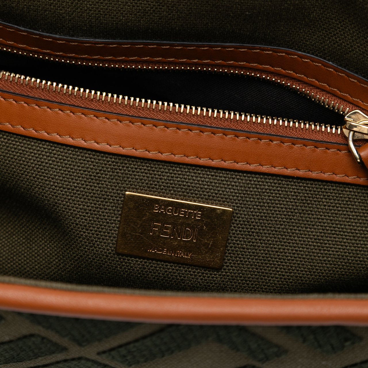 Fendi Zucca Embroidered Canvas Baguette Satchel Groen