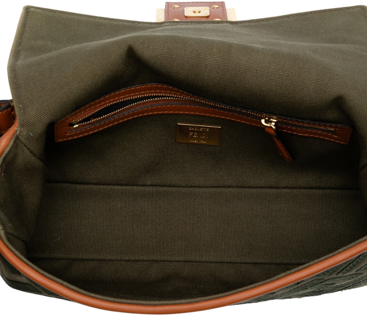 Fendi Zucca Embroidered Canvas Baguette Satchel Groen