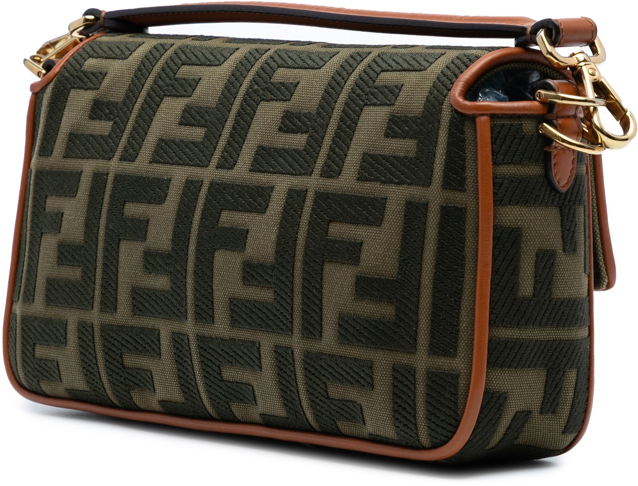 Fendi Zucca Embroidered Canvas Baguette Satchel Groen