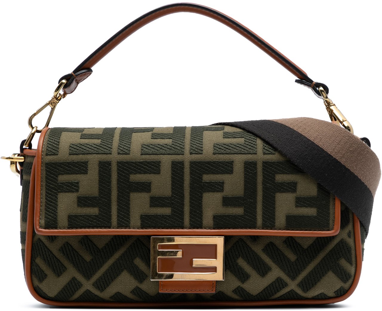 Fendi Zucca Embroidered Canvas Baguette Satchel Groen