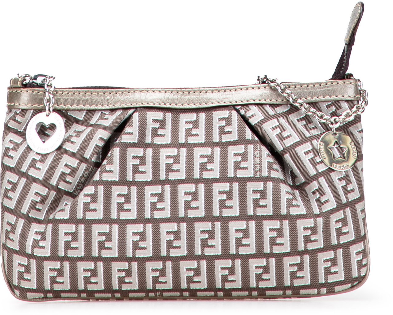 Fendi Zucchino Canvas Chain Pochette Bruin
