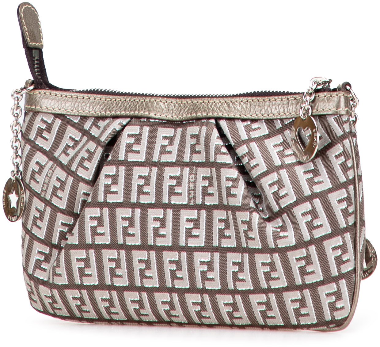 Fendi Zucchino Canvas Chain Pochette Bruin