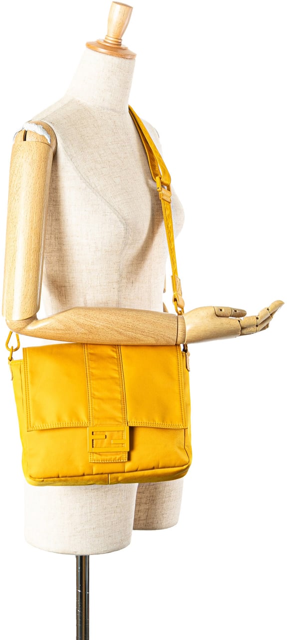 Fendi Medium Econyl Nylon Baguette Crossbody Geel