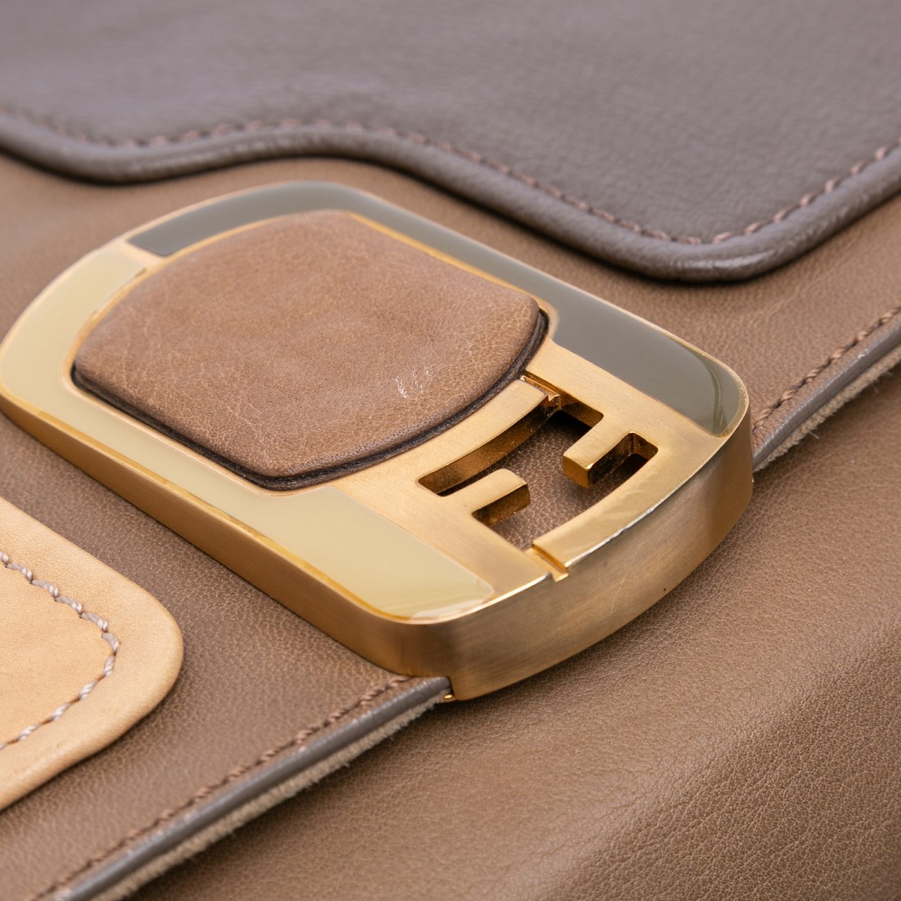 Fendi Calfskin Colorblock Anna Satchel Bruin