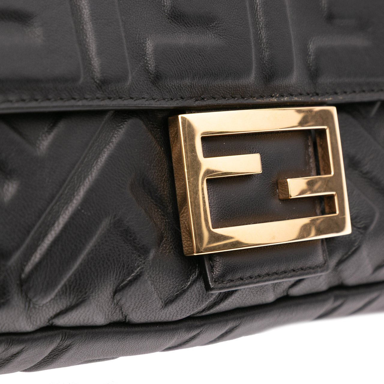 Fendi Zucca Embossed Leather Baguette Satchel Zwart
