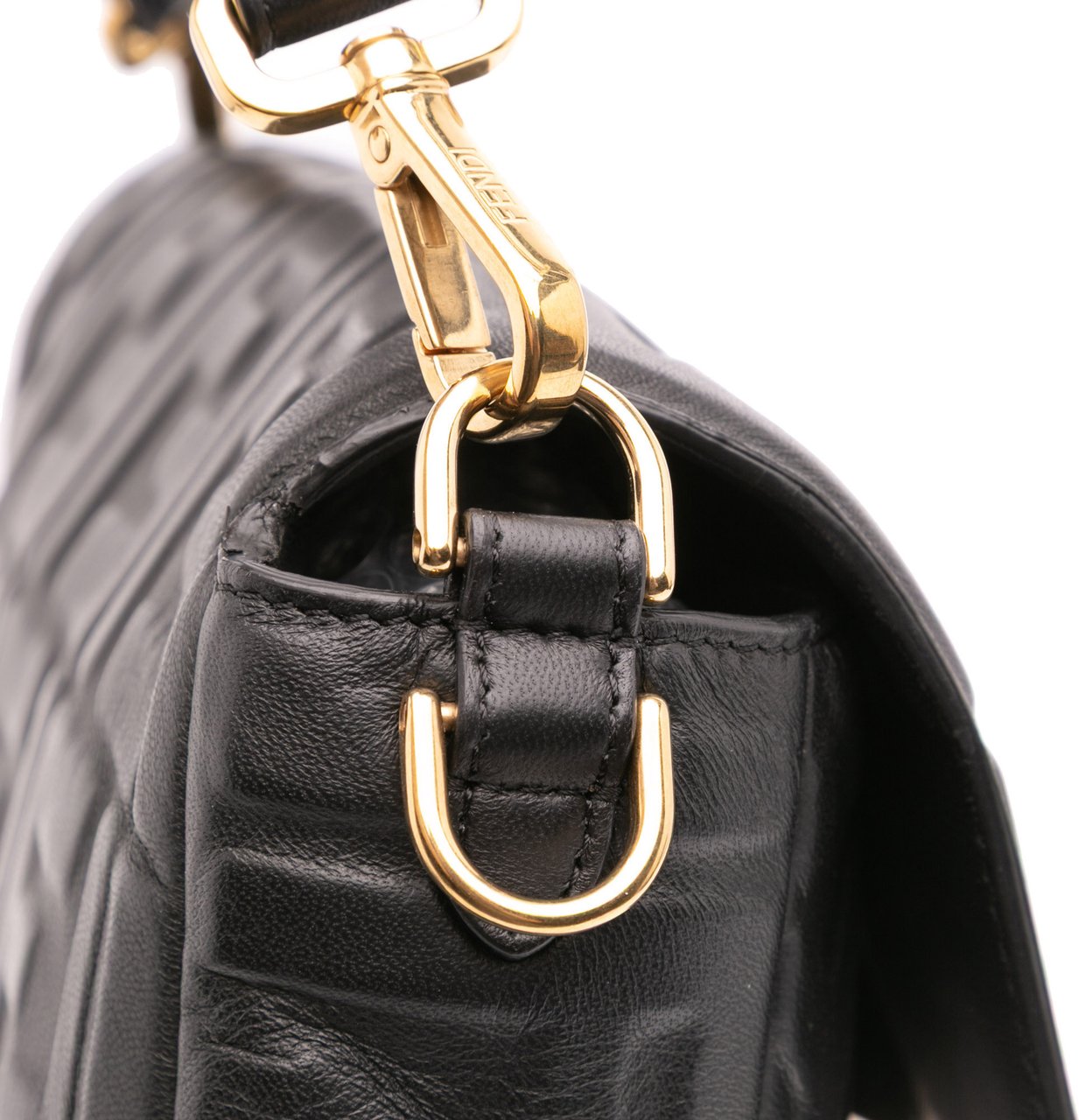 Fendi Zucca Embossed Leather Baguette Satchel Zwart