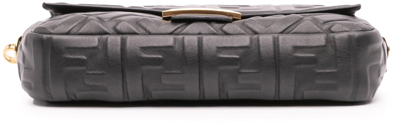 Fendi Zucca Embossed Leather Baguette Satchel Zwart