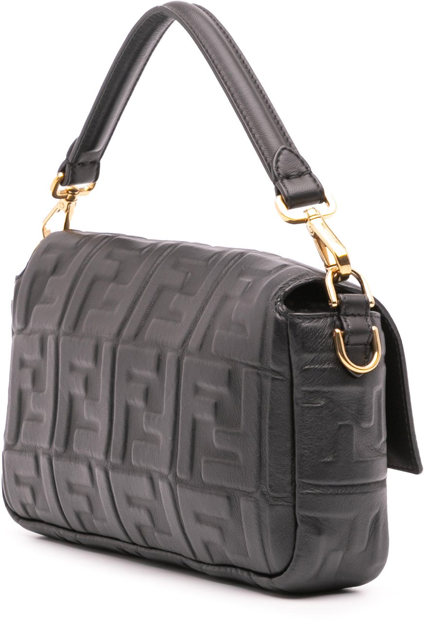 Fendi Zucca Embossed Leather Baguette Satchel Zwart